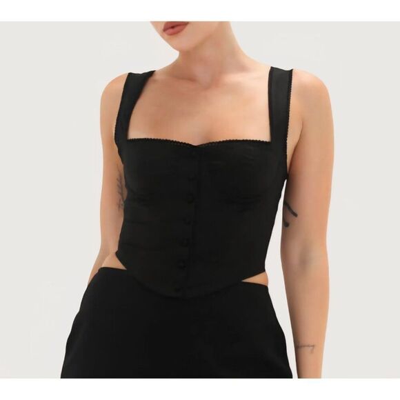 Nwt RUMORED - M - Antoinette Black Corsetry Smock Back Top - Picture 1 of 8